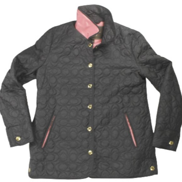 Coach Womens Jacket M Quilted Black Pink Monogram Designer Fashion - Picture 1 of 8